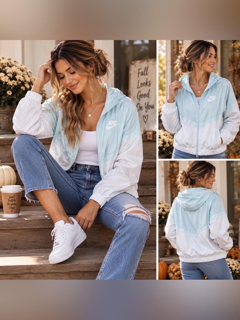 Nike Women's Light Aqua and White Colorblock Bomber Jacket